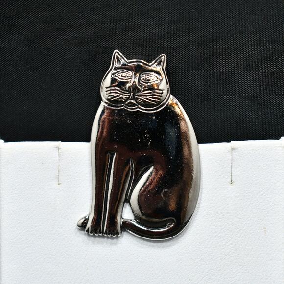 Vintage Laurel Burch Mystic Cat Brooch, Rhodium Plated - Picture 5 of 10